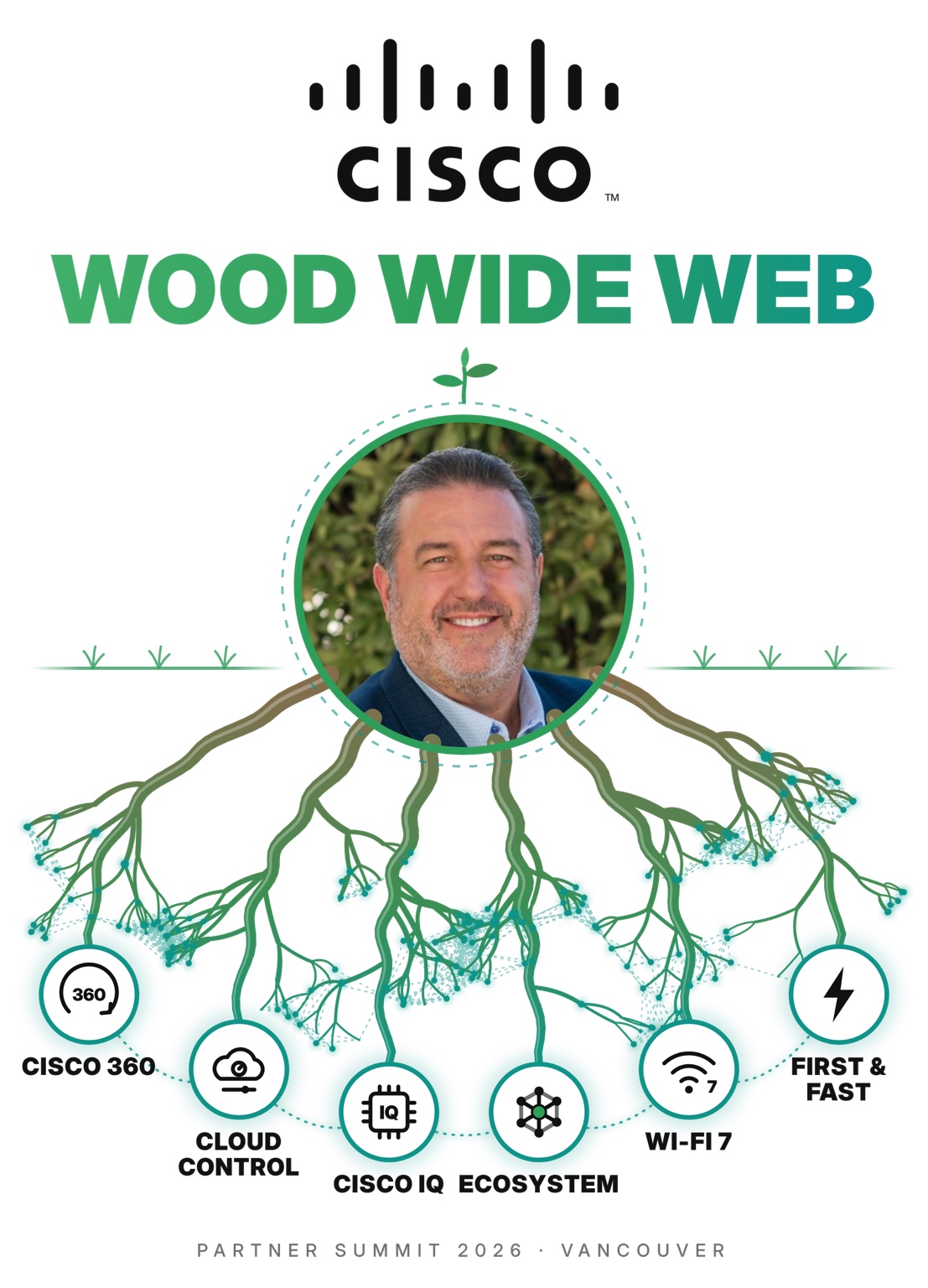 Original Cisco Wood Wide Web illustration from Partner Summit 2026, Vancouver